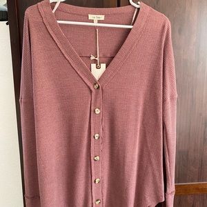 Button down waffle v neck